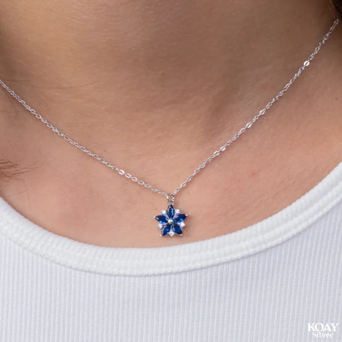 KOAY Silver Store Necklaces Blue Zircon Flower 01 Necklace