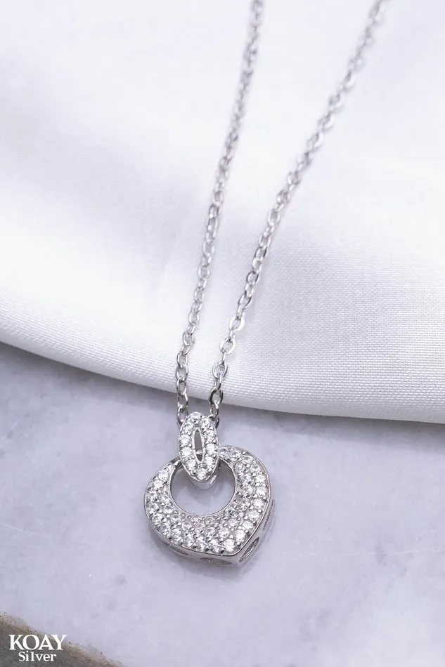 KOAY Silver Store Necklaces Zircon Heart Oval Necklace