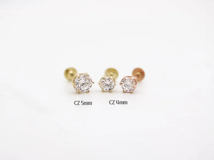 MinimalBijoux 14K Gold CZ Labret Piercing 18G PreStyled Sets