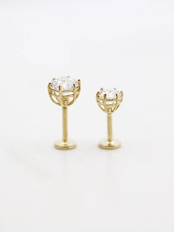 MinimalBijoux 14K Gold CZ Labret Piercing 18G PreStyled Sets