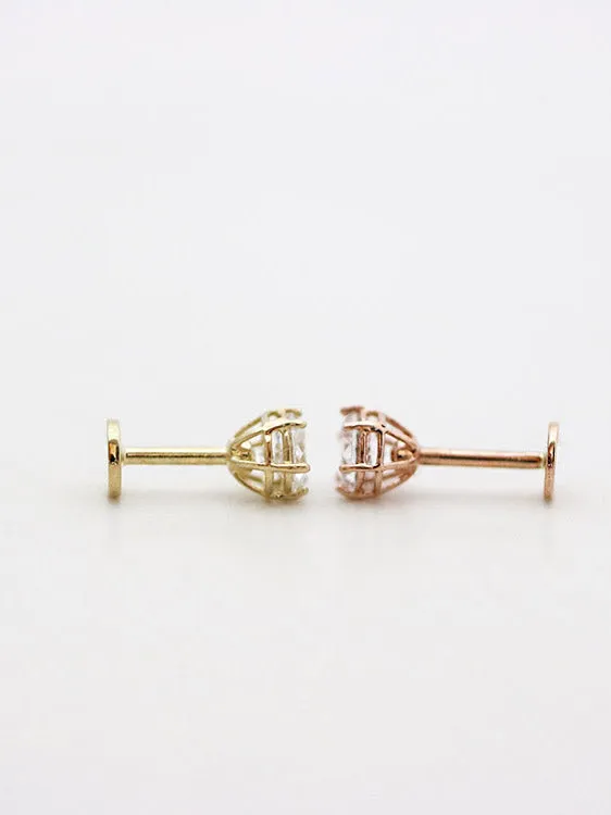 MinimalBijoux 14K Gold CZ Labret Piercing 18G PreStyled Sets