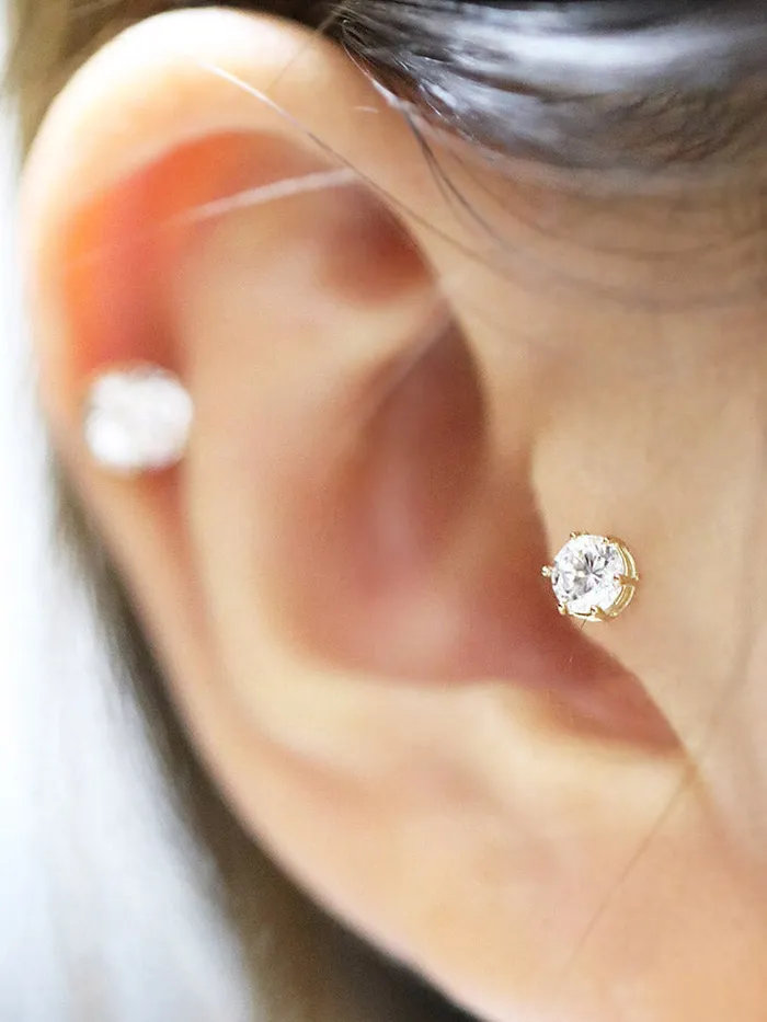 MinimalBijoux 14K Gold CZ Labret Piercing 18G PreStyled Sets