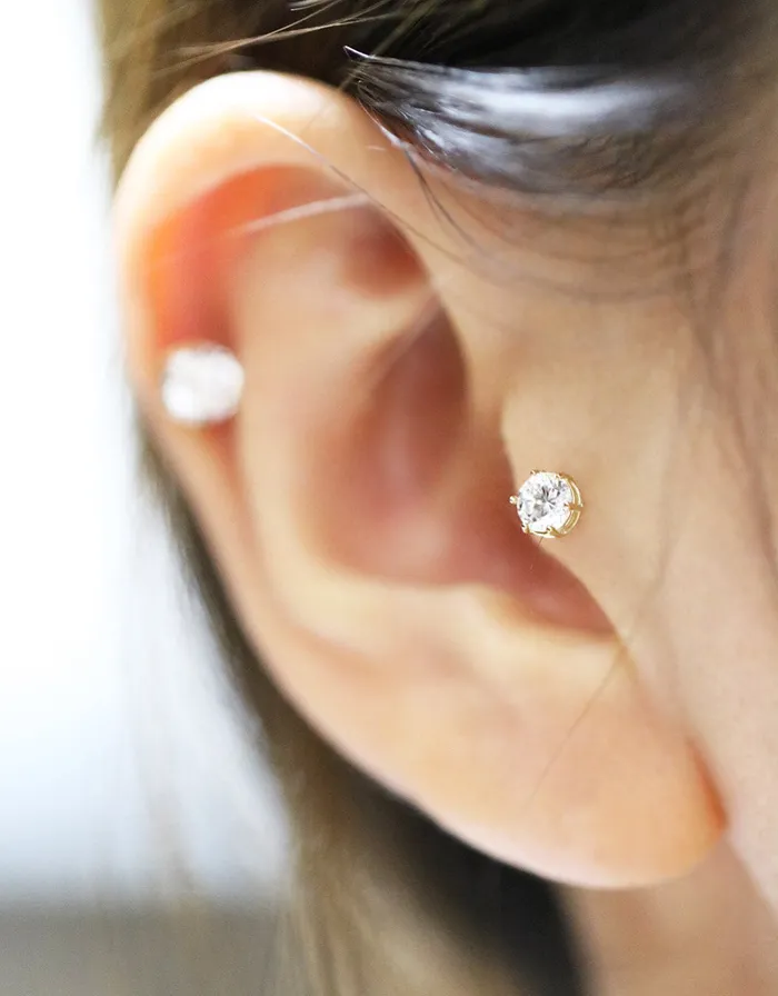 MinimalBijoux 14K Gold CZ Labret Piercing 18G PreStyled Sets