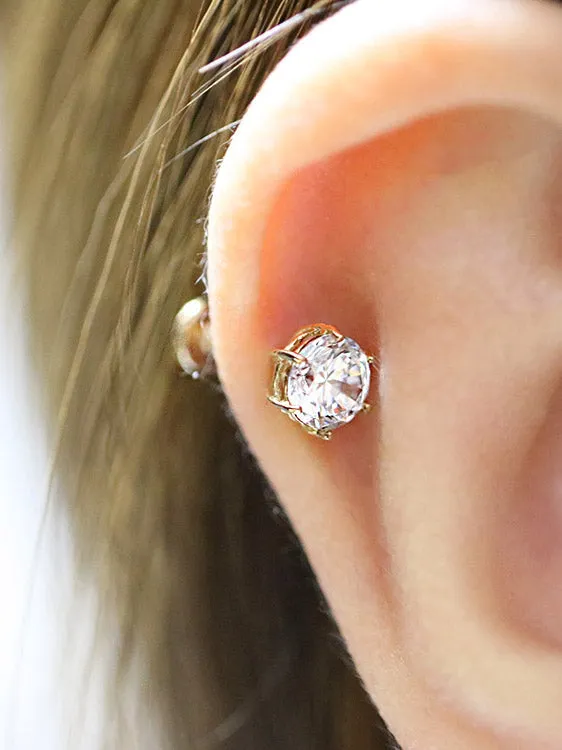 MinimalBijoux 14K Gold CZ Labret Piercing 18G PreStyled Sets