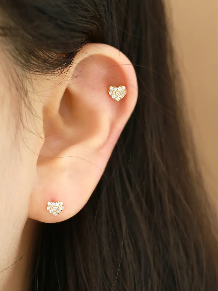 MinimalBijoux 14K Gold Mini Volume Cubic Heart cartilage earring 20g Earrings