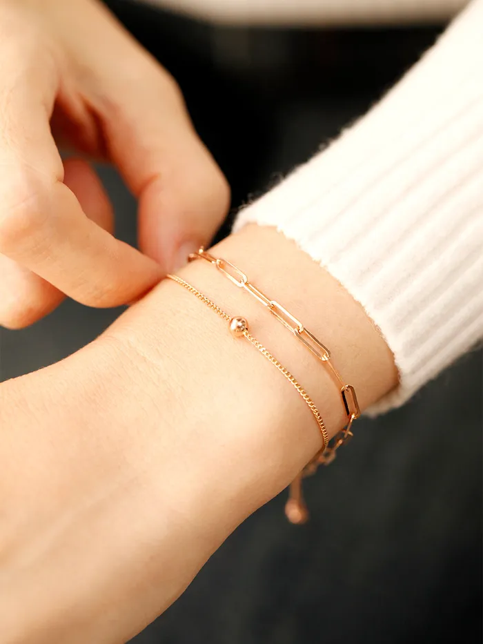 MinimalBijoux Bracelets 14K 18K Gold Two Chains Clips and Chain Layered Bracelet