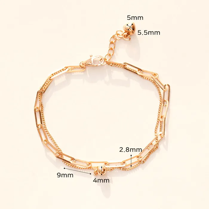 MinimalBijoux Bracelets 14K 18K Gold Two Chains Clips and Chain Layered Bracelet