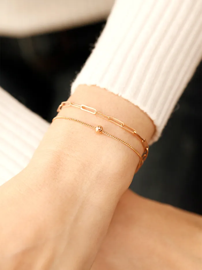 MinimalBijoux Bracelets 14K 18K Gold Two Chains Clips and Chain Layered Bracelet