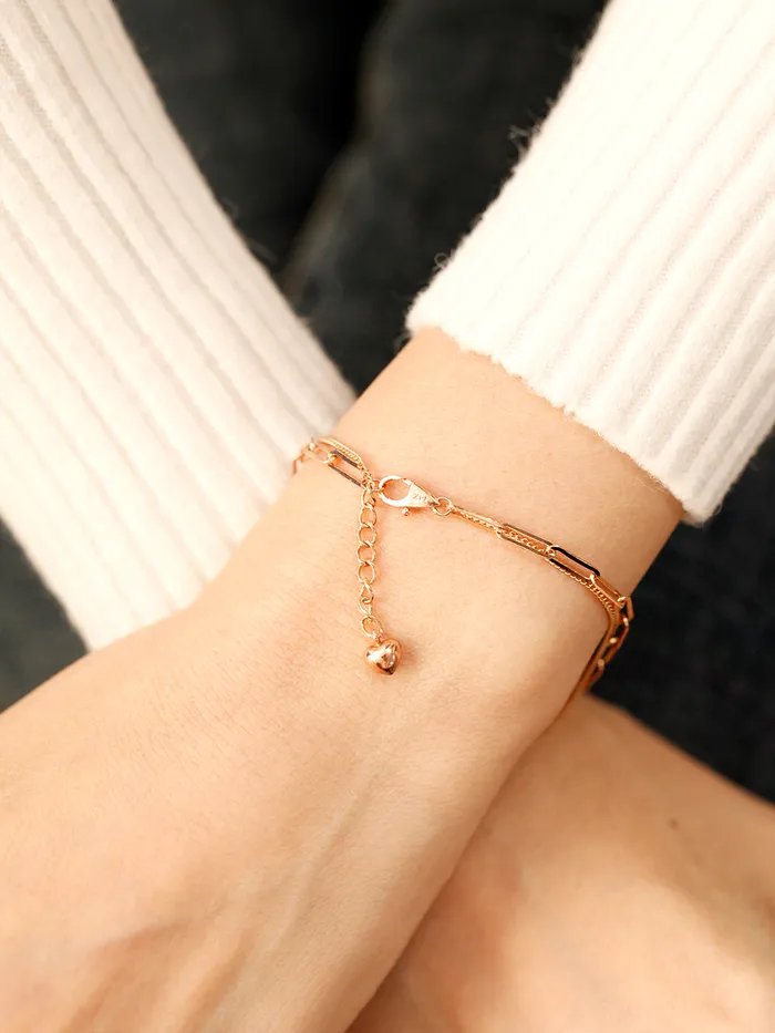 MinimalBijoux Bracelets 14K 18K Gold Two Chains Clips and Chain Layered Bracelet