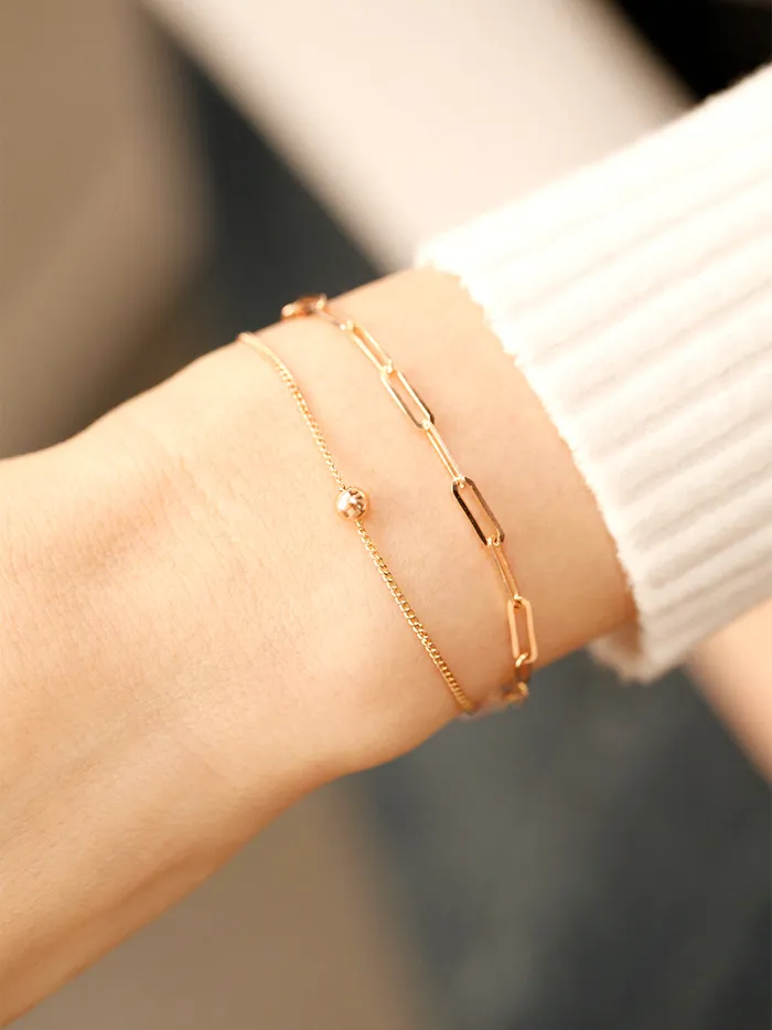 MinimalBijoux Bracelets 14K 18K Gold Two Chains Clips and Chain Layered Bracelet