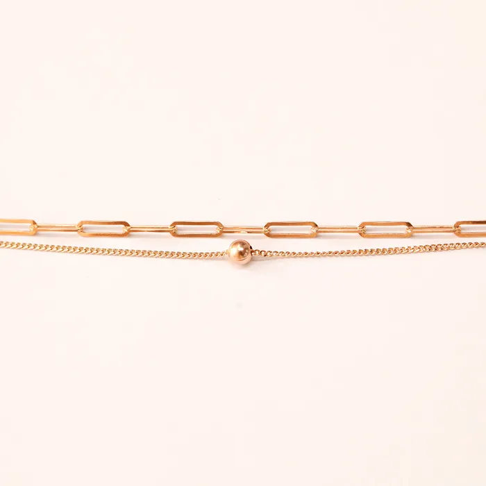 MinimalBijoux Bracelets 14K 18K Gold Two Chains Clips and Chain Layered Bracelet