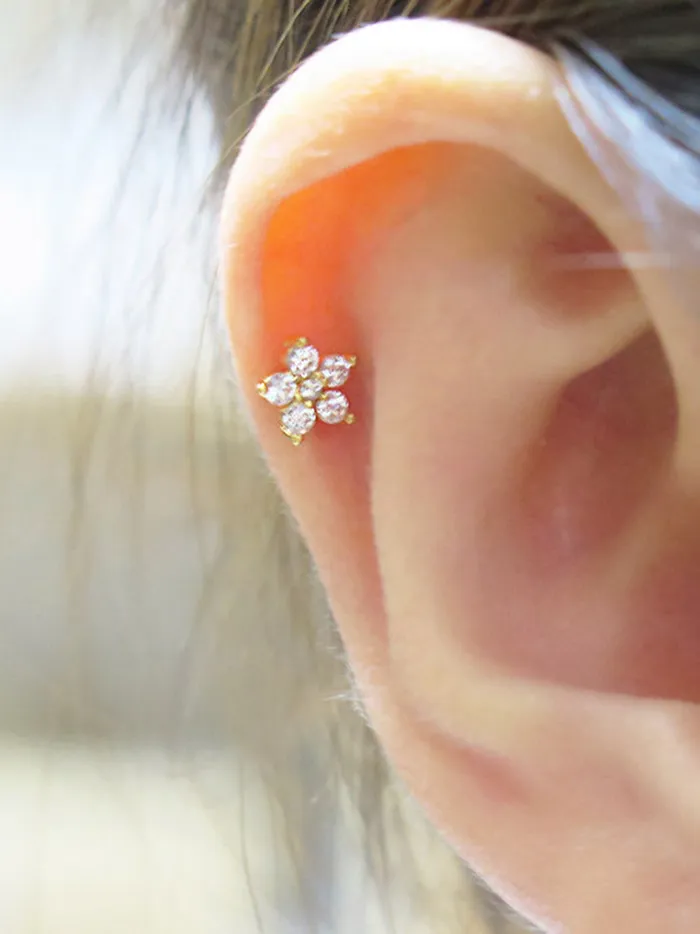 MinimalBijoux Earrings 14K Gold Best Flower Cartilage Earring 18G16G