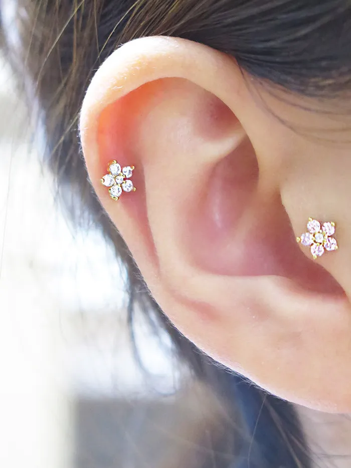 MinimalBijoux Earrings 14K Gold Best Flower Cartilage Earring 18G16G