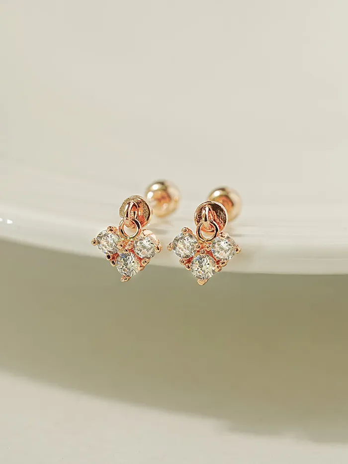 MinimalBijoux Earrings 14K Gold Block Cubic Heart Drop Cartilage Earring 20G
