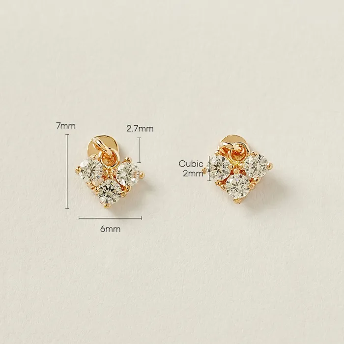 MinimalBijoux Earrings 14K Gold Block Cubic Heart Drop Cartilage Earring 20G