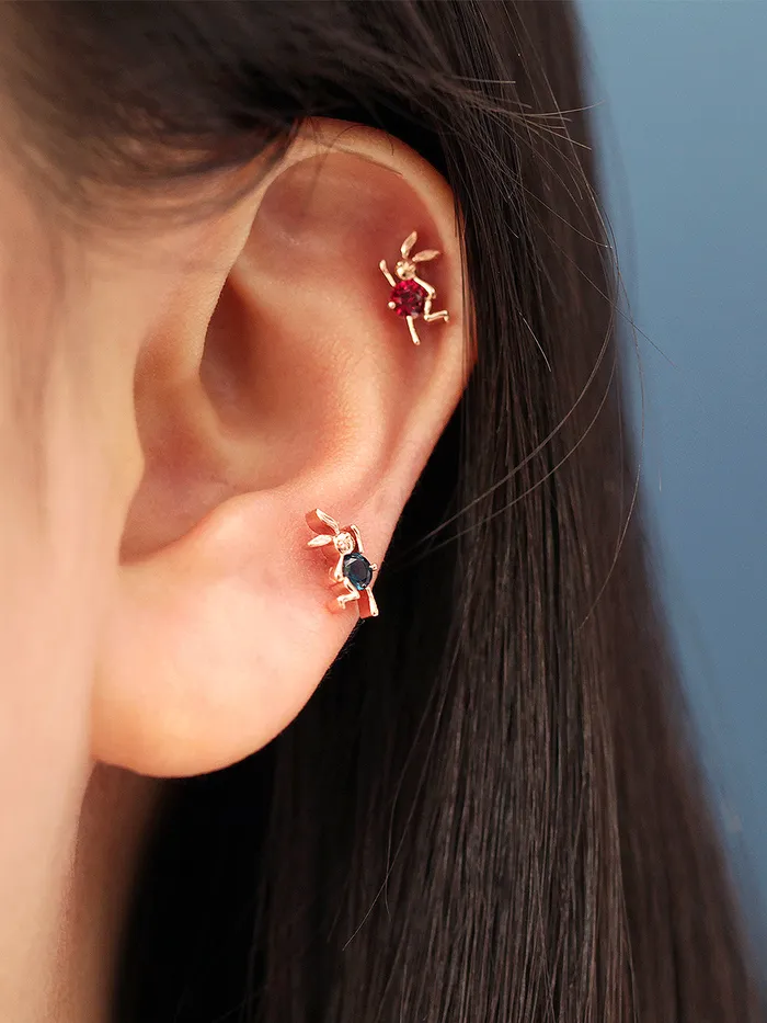 MinimalBijoux Earrings 14K Gold Dancing Rabbit Cartilage Earring 18G16G