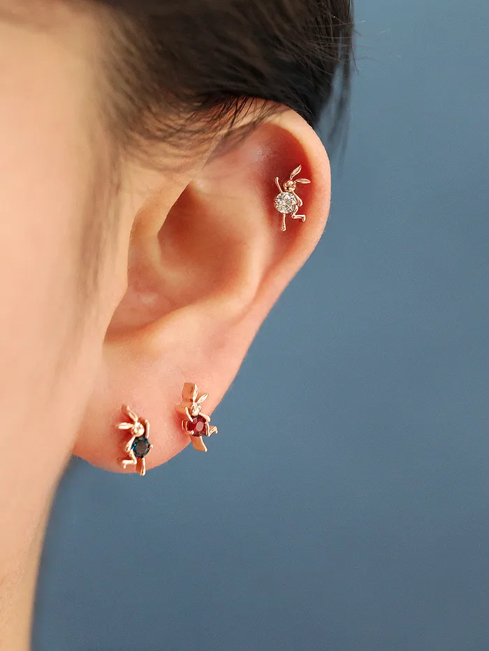 MinimalBijoux Earrings 14K Gold Dancing Rabbit Cartilage Earring 18G16G