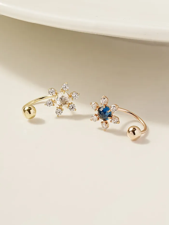 MinimalBijoux Earrings 14K Gold Flower RoseCut Cubic Curve Piercing 20G