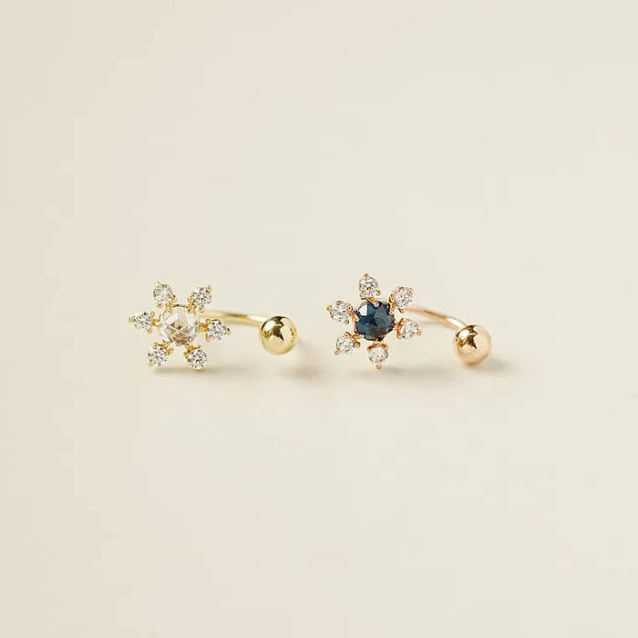 MinimalBijoux Earrings 14K Gold Flower RoseCut Cubic Curve Piercing 20G