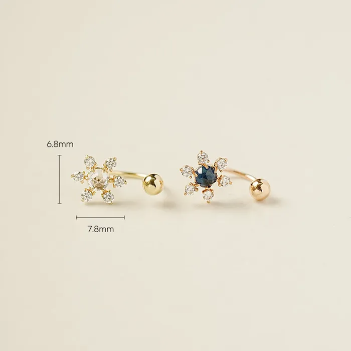 MinimalBijoux Earrings 14K Gold Flower RoseCut Cubic Curve Piercing 20G