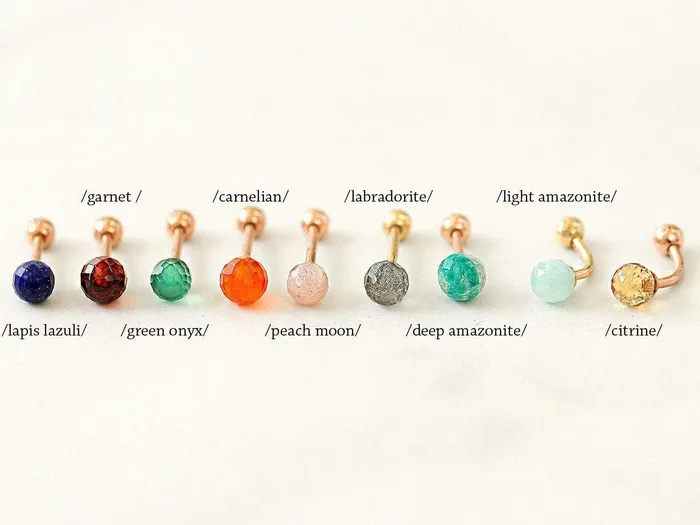 MinimalBijoux Earrings 14K gold Natural Gemstone cartilage earring 20g