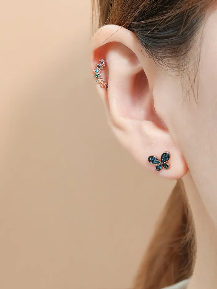 MinimalBijoux Earrings 14K Gold Polyo Blue Butterfly Cartilage Earring 18G16G