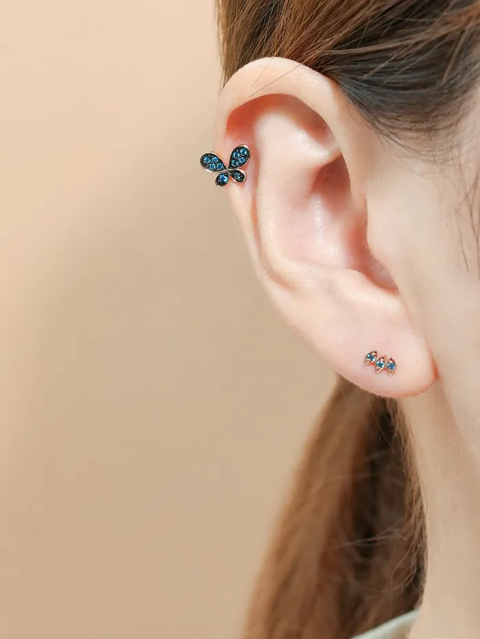 MinimalBijoux Earrings 14K Gold Polyo Blue Butterfly Cartilage Earring 18G16G