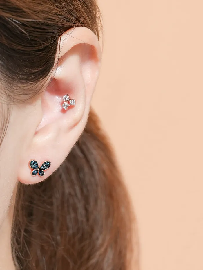 MinimalBijoux Earrings 14K Gold Polyo Blue Butterfly Cartilage Earring 18G16G