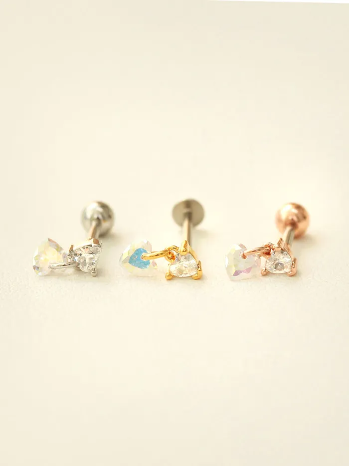 MinimalBijoux Earrings Heart Drop Cubic Piercing