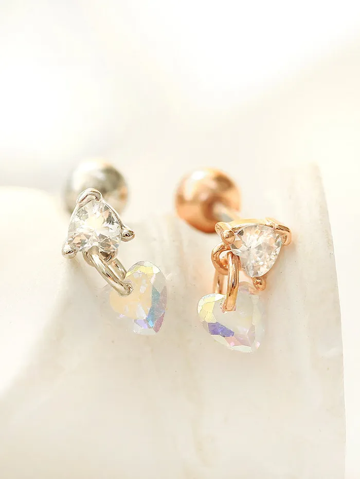 MinimalBijoux Earrings Heart Drop Cubic Piercing