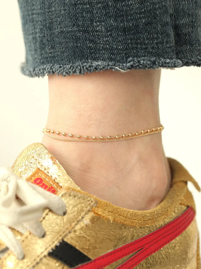 MinimalBijoux PreStyled Sets 14K 18K Gold Candy Cutting Ball Chain Anklet