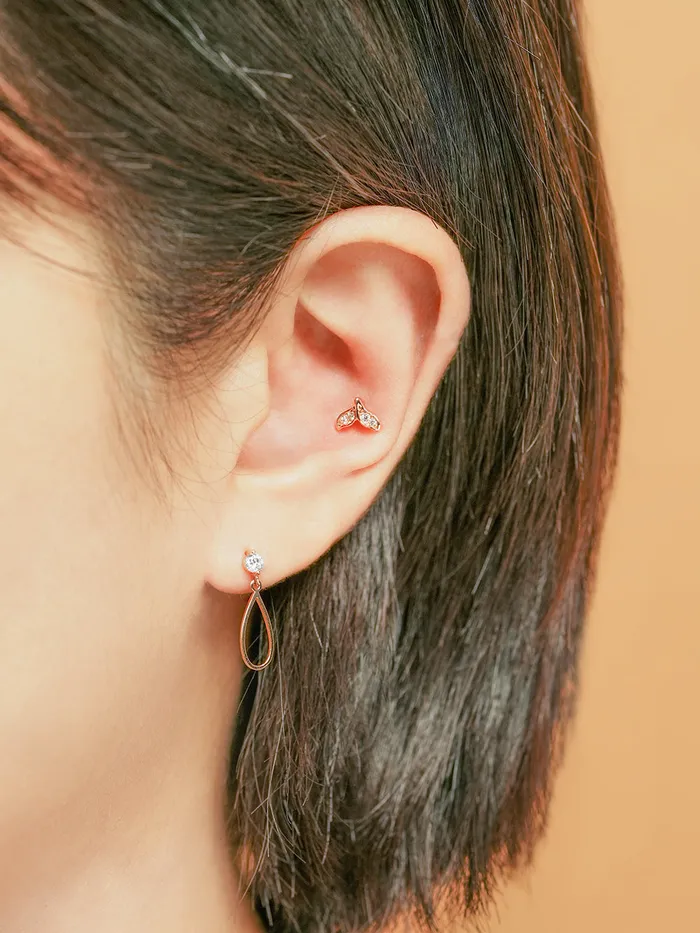MinimalBijoux PreStyled Sets 14K Gold Whale Tale Cubic Internally Threaded Labret Piercing 18G16G