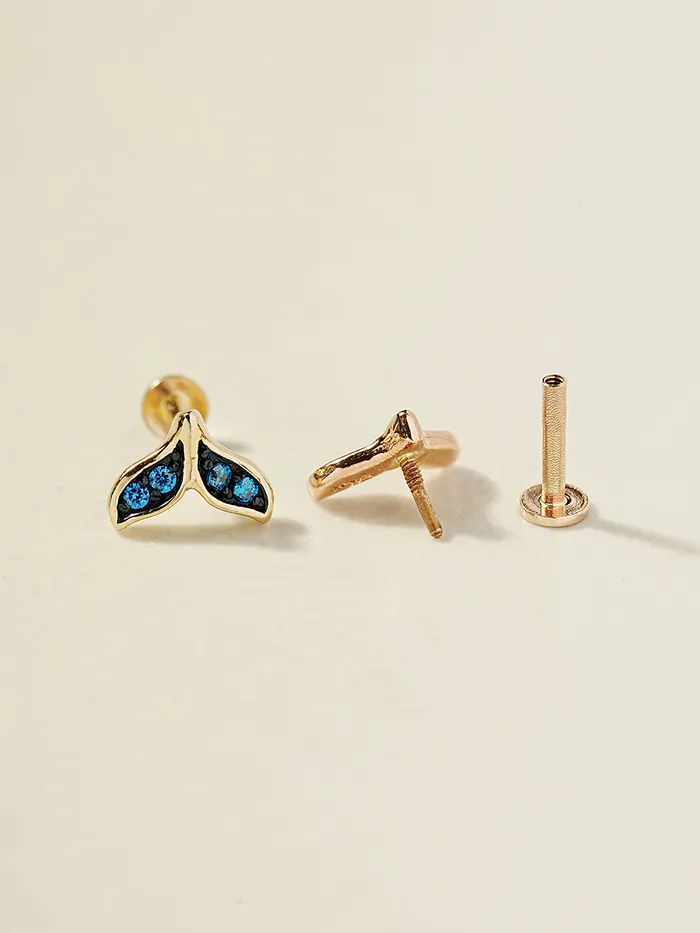MinimalBijoux PreStyled Sets 14K Gold Whale Tale Cubic Internally Threaded Labret Piercing 18G16G