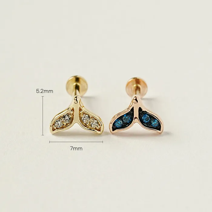 MinimalBijoux PreStyled Sets 14K Gold Whale Tale Cubic Internally Threaded Labret Piercing 18G16G