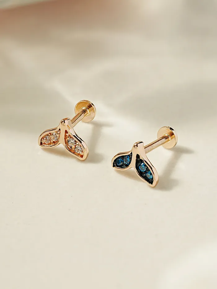 MinimalBijoux PreStyled Sets 14K Gold Whale Tale Cubic Internally Threaded Labret Piercing 18G16G
