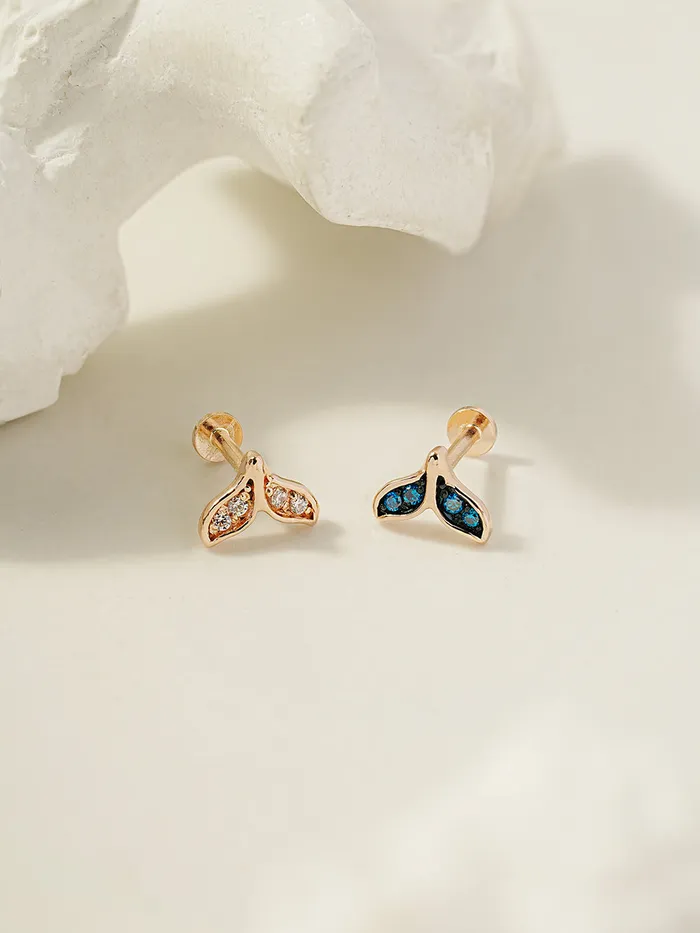 MinimalBijoux PreStyled Sets 14K Gold Whale Tale Cubic Internally Threaded Labret Piercing 18G16G