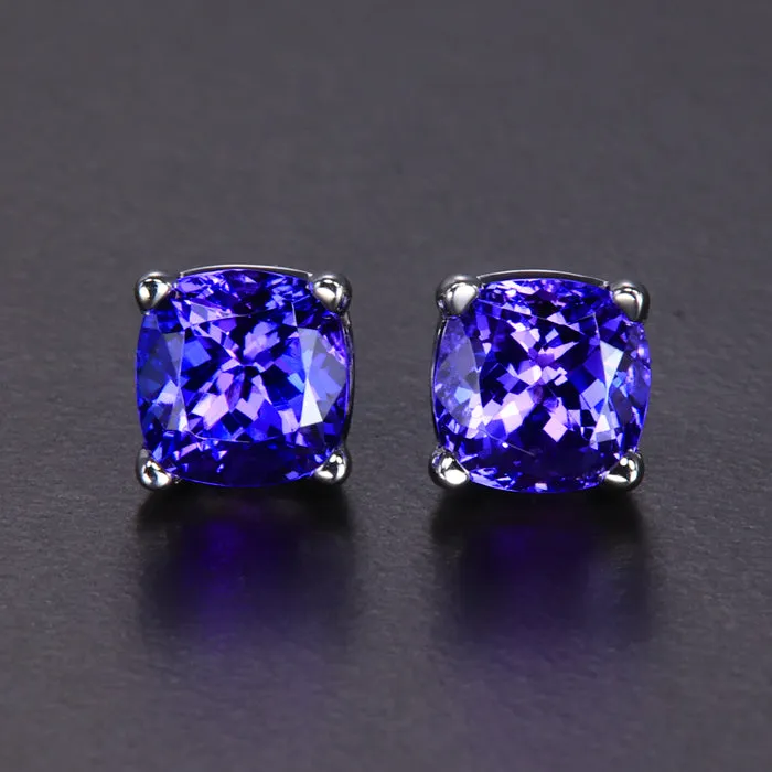 Moriartys Gem Art Earrings 14k White Gold Square Cushion Tanzanite Stud Earrings 302 Carats Moriartys Gem Art Earrings 14k White Gold Square Cushion Tanzanite Stud Earrings 302 Carats