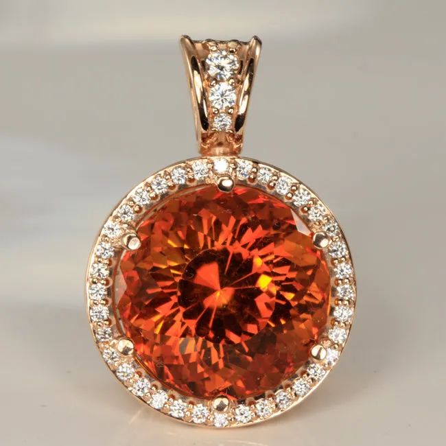 Moriartys Gem Art Necklaces 14K Rose Gold 33 Carat Citrine and Diamond Pendant Moriartys Gem Art Necklaces 14K Rose Gold 33 Carat Citrine and Diamond Pendant