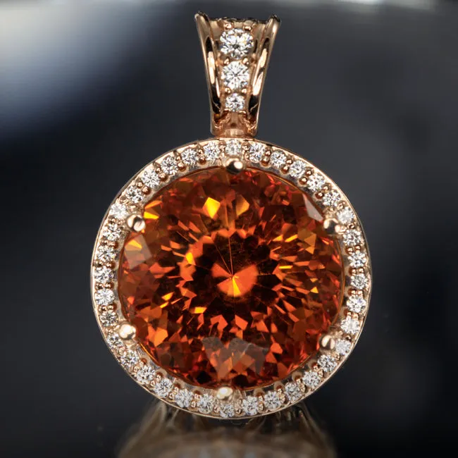Moriartys Gem Art Necklaces 14K Rose Gold 33 Carat Citrine and Diamond Pendant