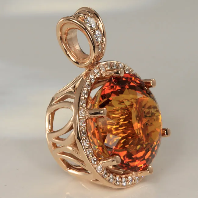 Moriartys Gem Art Necklaces 14K Rose Gold 33 Carat Citrine and Diamond Pendant