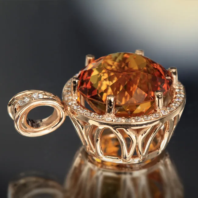 Moriartys Gem Art Necklaces 14K Rose Gold 33 Carat Citrine and Diamond Pendant