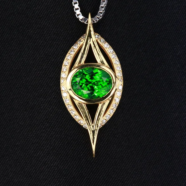 Moriartys Gem Art PreStyled Sets 18K Yellow Gold Tsavorite Garnet and Diamond Pendant