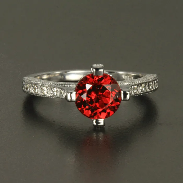 Moriartys Gem Art Rings 14k White Gold Garnet and Diamond Ring 102 Carats