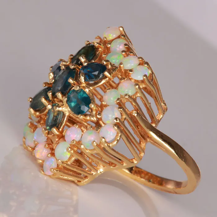 Moriartys Gem Art Rings 14K Yellow Gold Sapphire and Opal Cocktail Ring 200 Carats