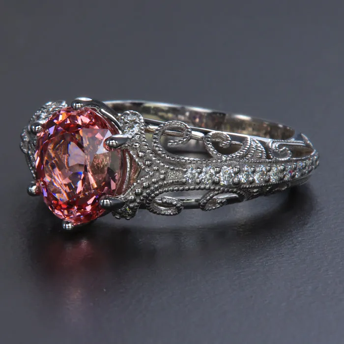 Moriartys Gem Art Rings ON HOLD FOR LUIS 14K White Gold Mahenge Malaya Garnet and Diamond Ring 258 Carats