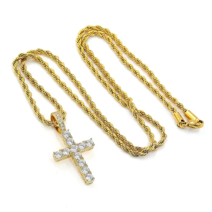 Necklaces apollo31gold MICRO DIAMOND CROSS NECKLACE
