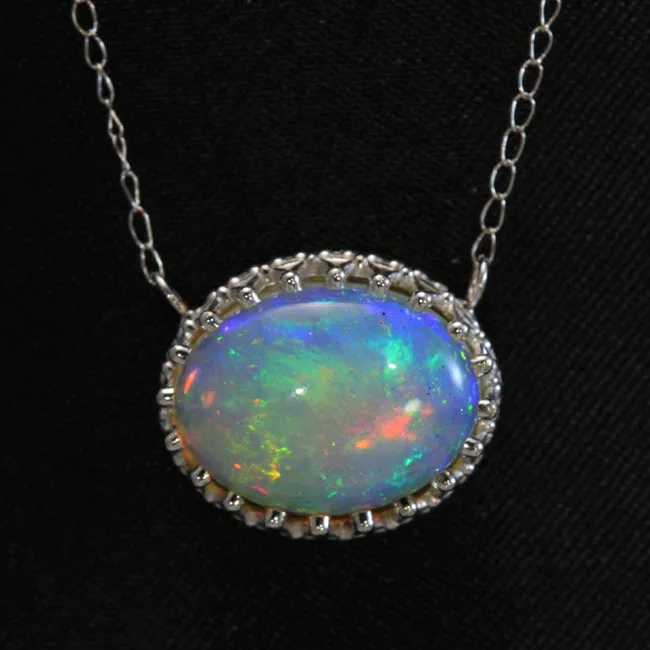 Necklaces Moriartys Gem Art 14K White Gold Oval Cabochon Welo Opal Pendant