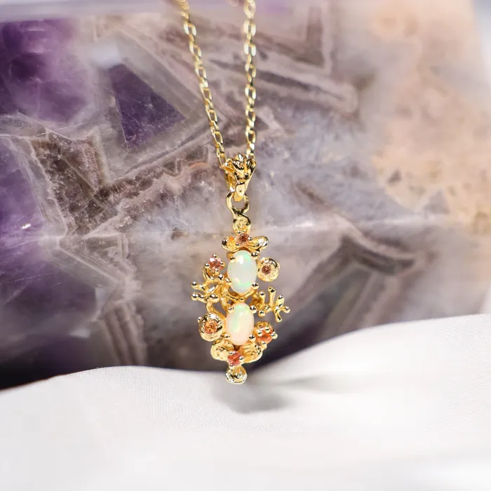 Necklaces Rare Ethiopian Opal Orange and Yellow Sapphire Crystal Necklace Beau Life