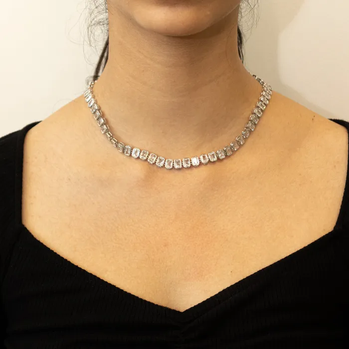 Necklaces Upakarna Silver Studded Rectangular Necklace