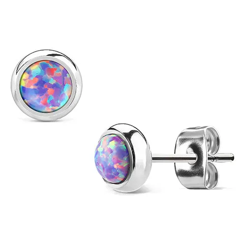 Opal Bezel Stainless Stud Earrings Tulsa Body Jewelry Earrings
